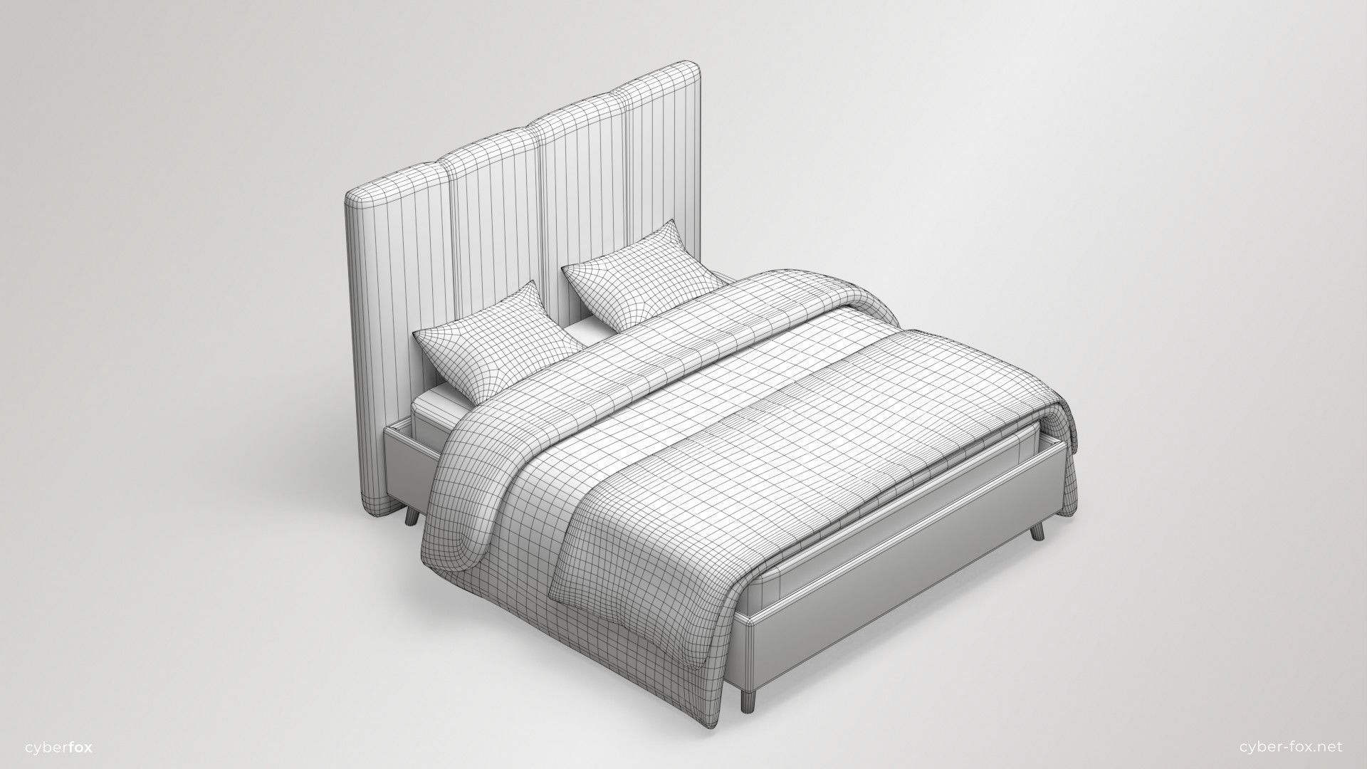 Upholstered Bed Free low-poly 3D model_2
