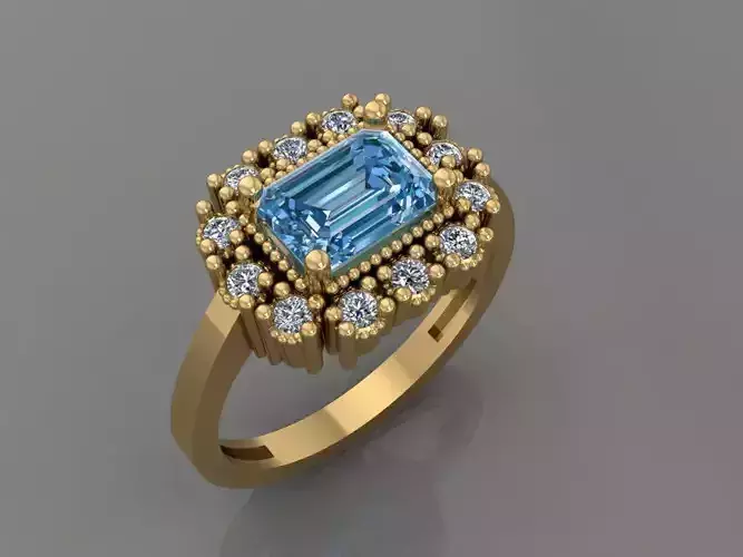 Ring 3D Print 3D print model 3D print model emerald cut sapphire and diamond