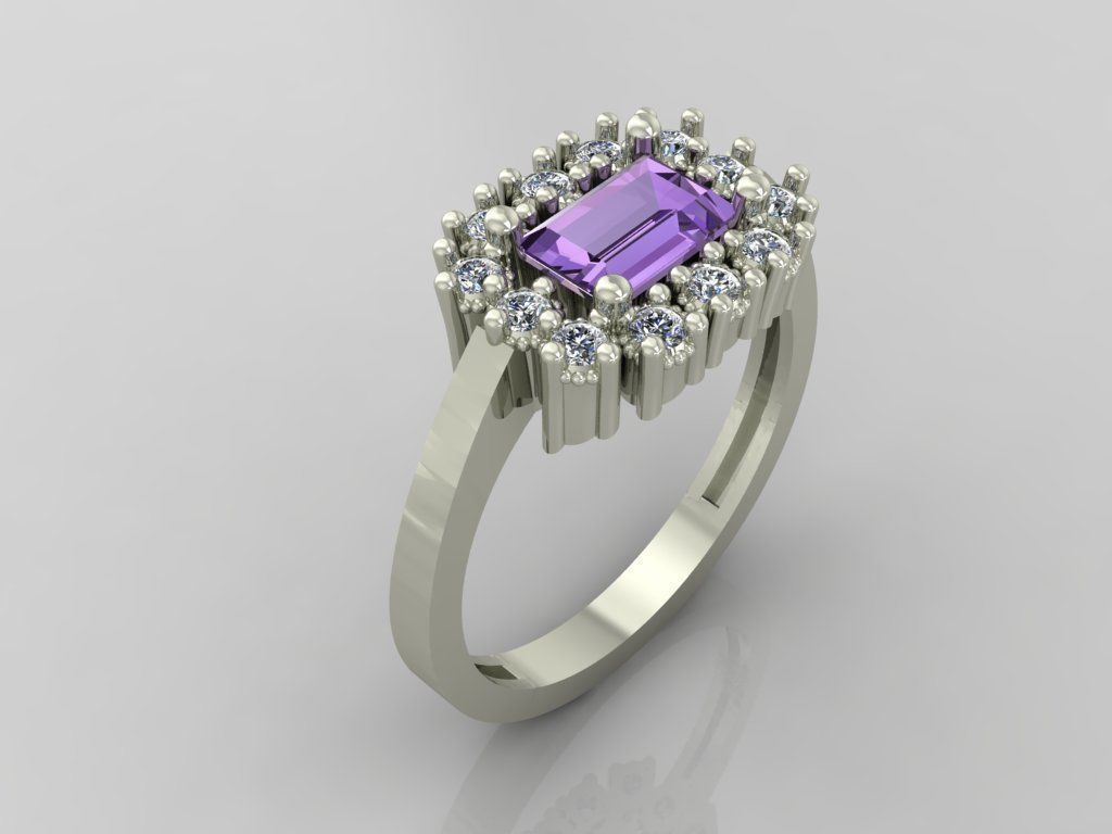 Ring 3D Print 3D print model 3D print model amethyst and diamond 3D print model_1