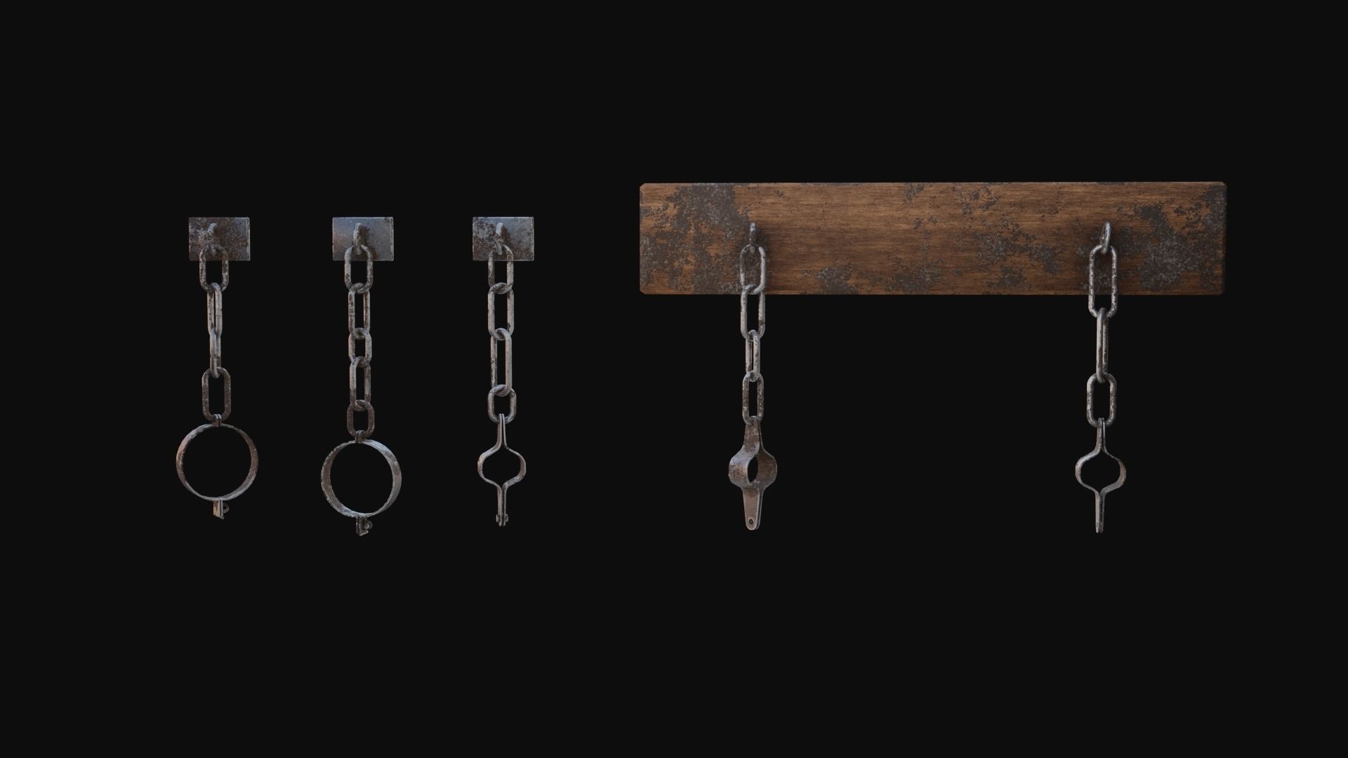 Shackles 3D Model chain hanging from wall Low-poly 3D model_2