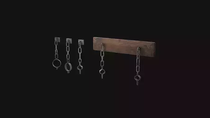 Shackles 3D Model chain hanging from wall Low-poly 3D model Shackles 3D Model chain hanging from wall Low-poly 3D model