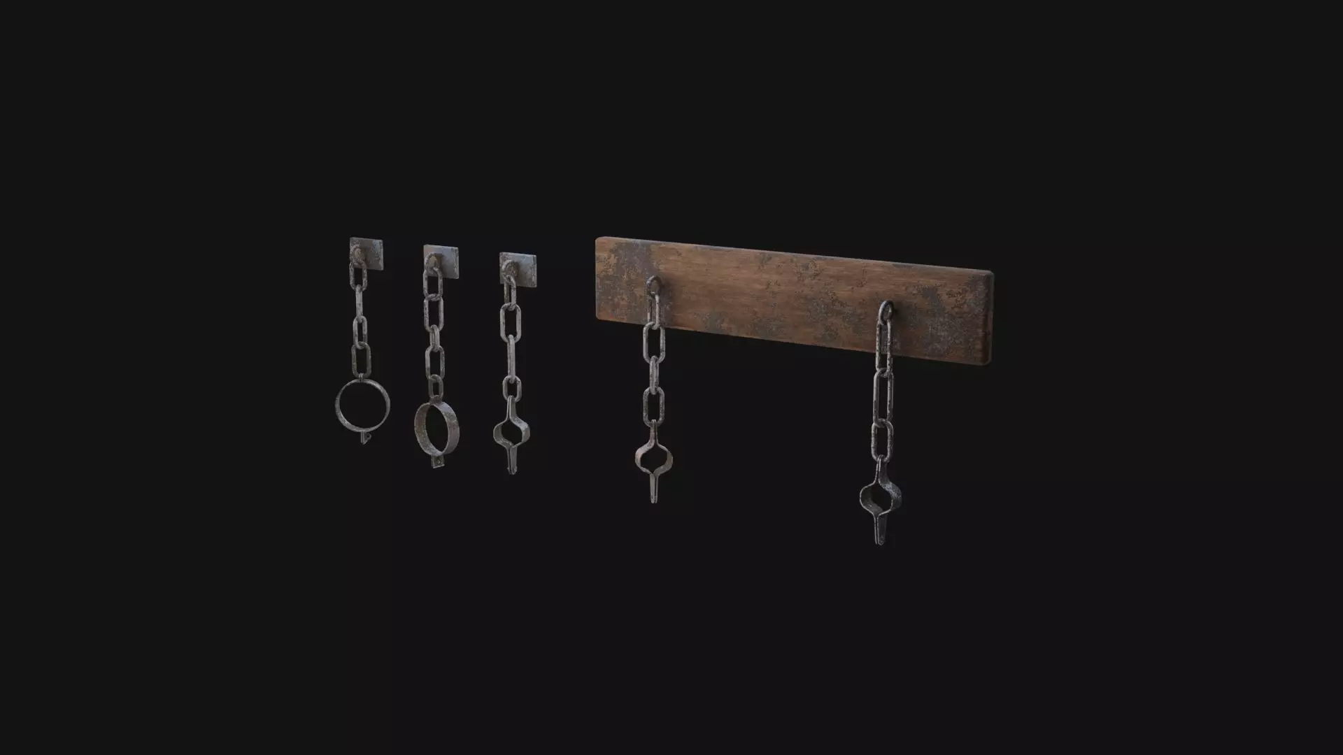 Shackles 3D Model chain hanging from wall Low-poly 3D model_0