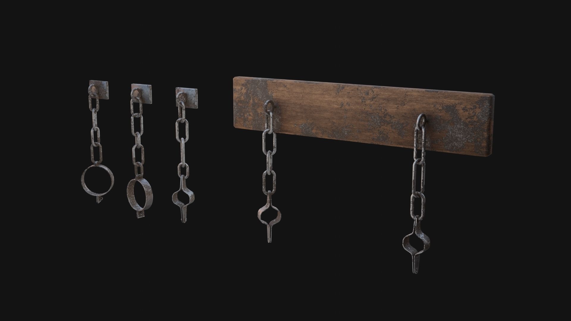Shackles 3D Model chain hanging from wall Low-poly 3D model_1