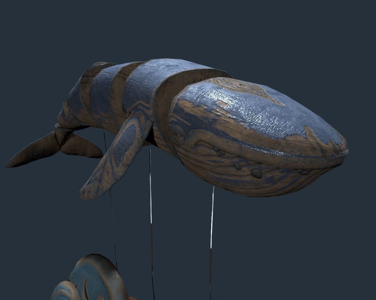 Toy-whale wooden sculpture of whale Low-poly 3D model_3