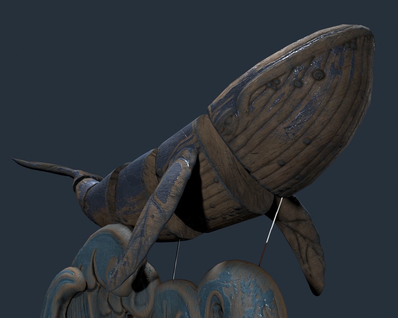 Toy-whale wooden sculpture of whale Low-poly 3D model_4
