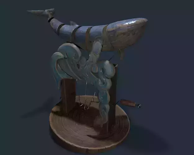 Toy-whale wooden sculpture of whale Low-poly 3D model