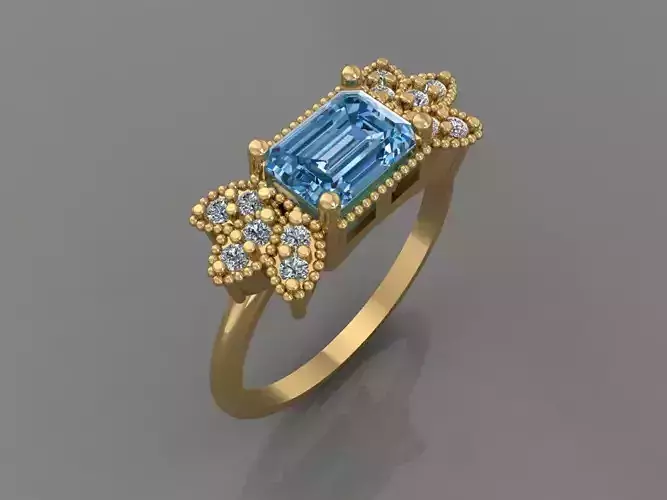 Ring 3D Print 3D print model 3D print model aquamarine and diamond
