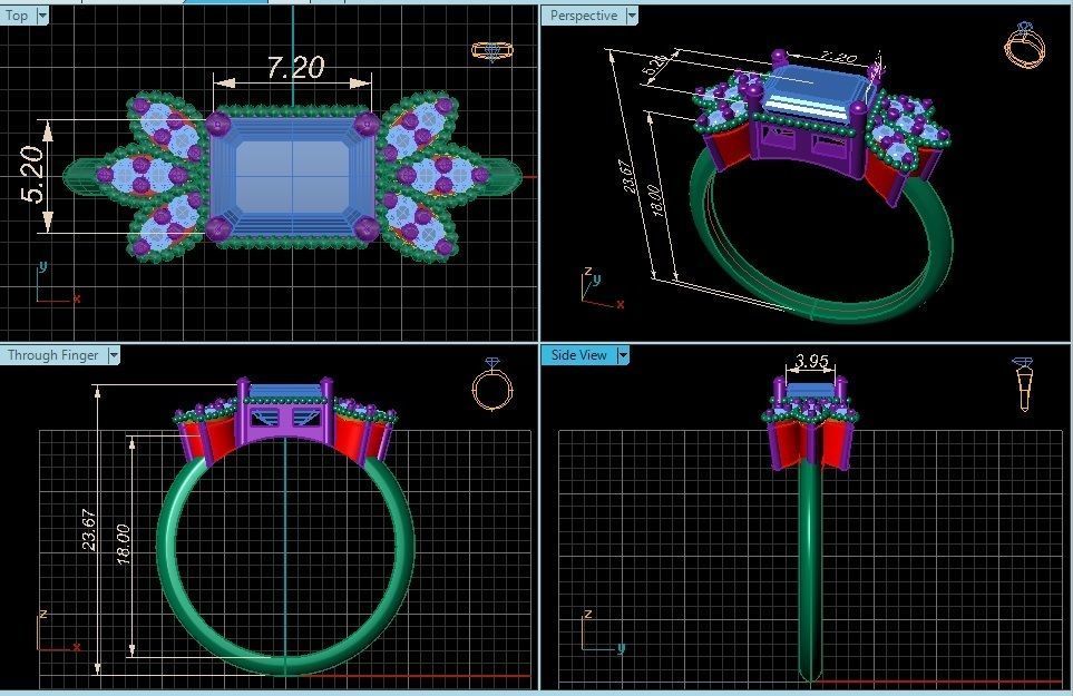 Ring 3D Print 3D print model 3D print model aquamarine and di... 3D print model_5