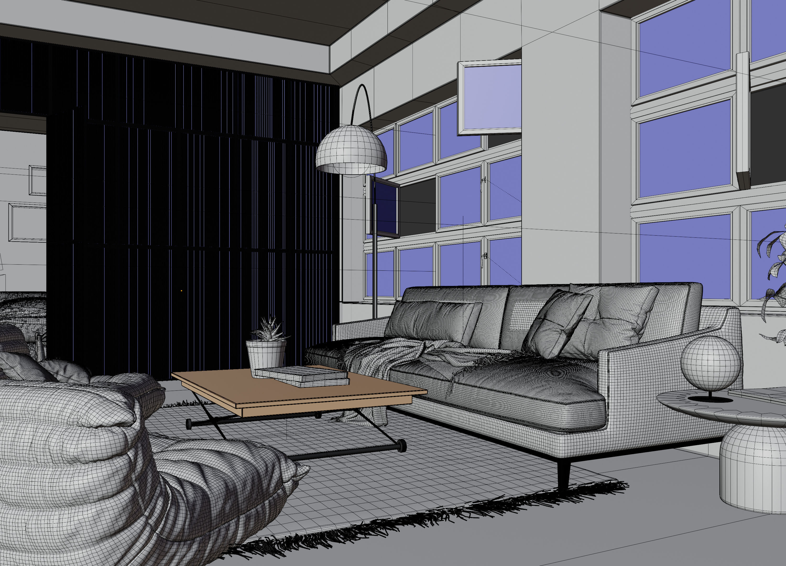 Living room with Bedroom scene in native blend file  3D model_11
