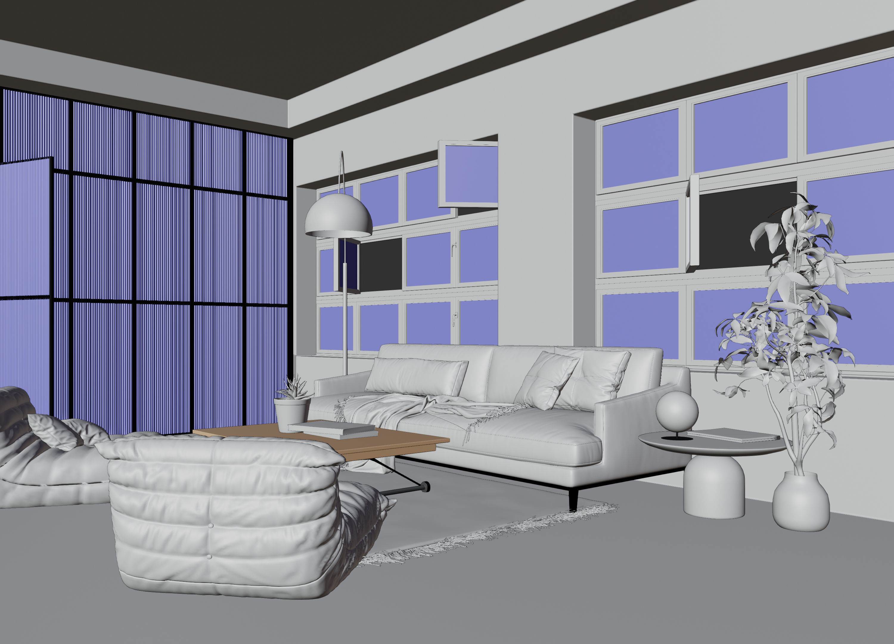 Living room with Bedroom scene in native blend file  3D model_8