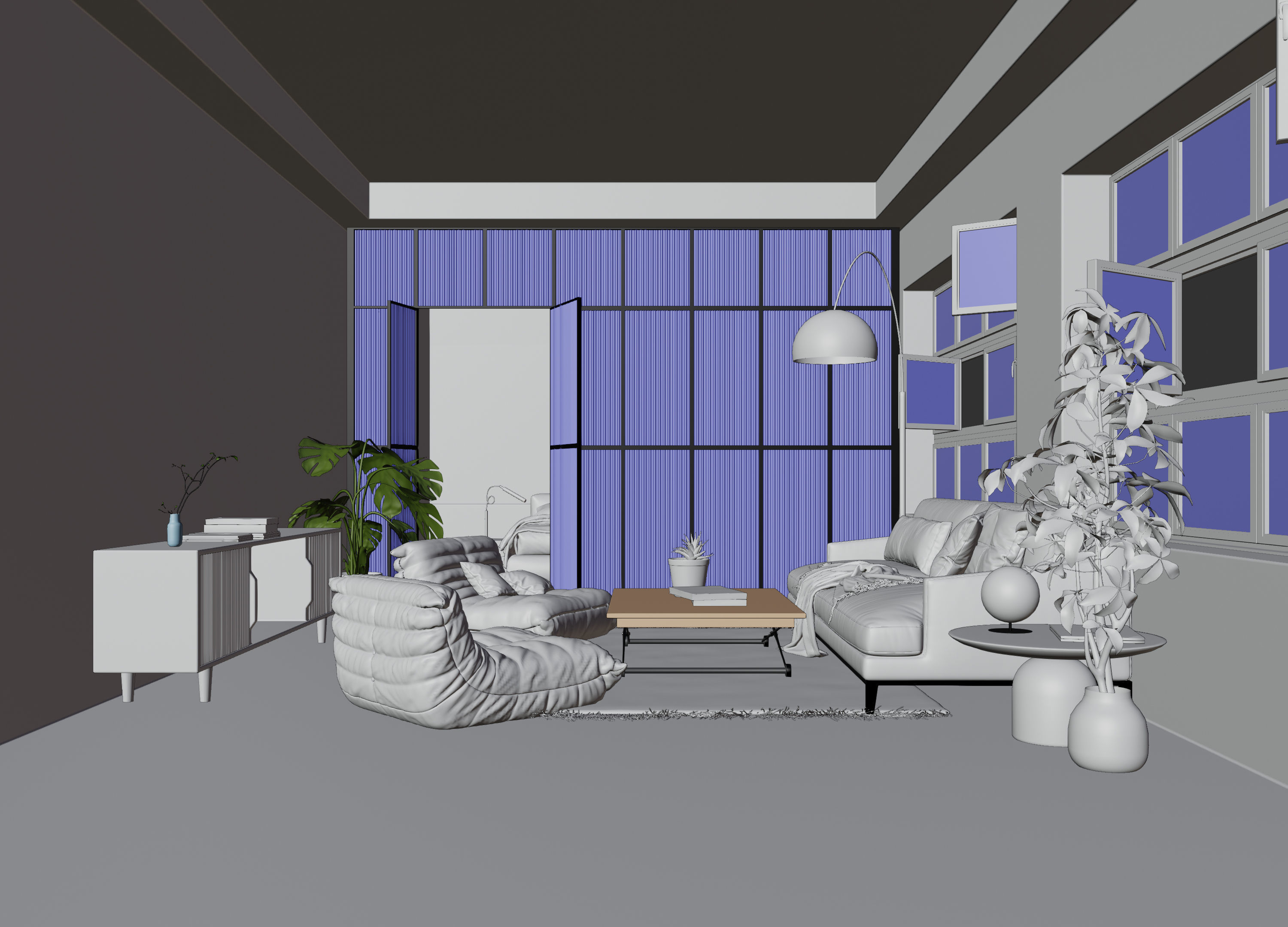 Living room with Bedroom scene in native blend file  3D model_10