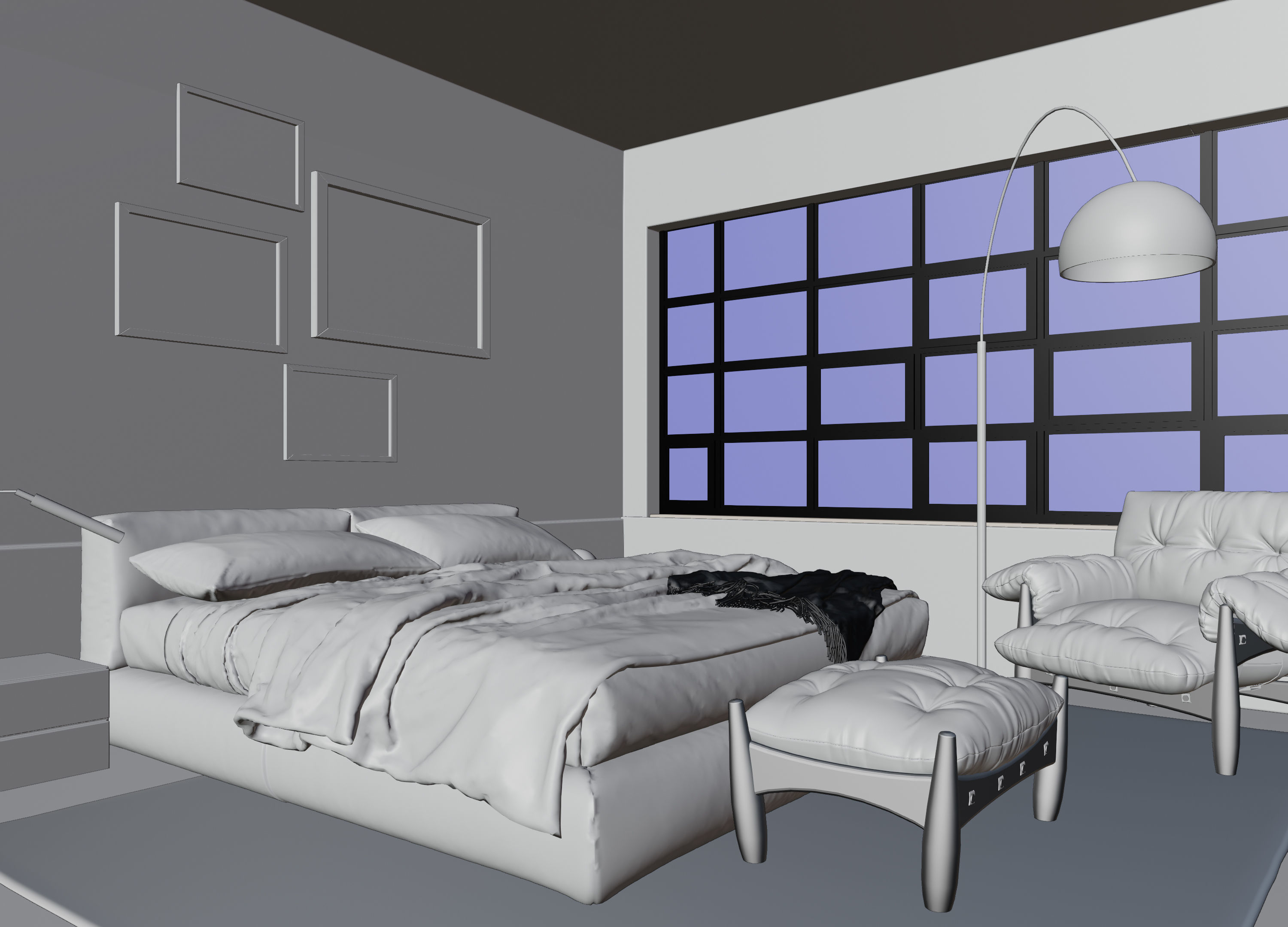 Living room with Bedroom scene in native blend file  3D model_16