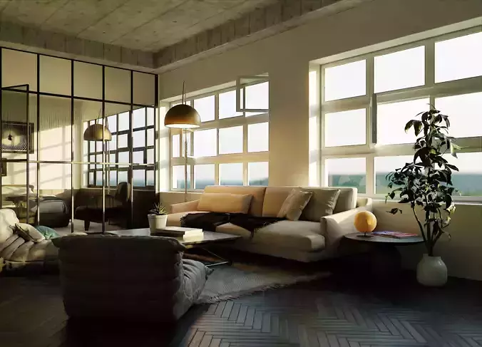 Living room with Bedroom scene in native blend file  3D model