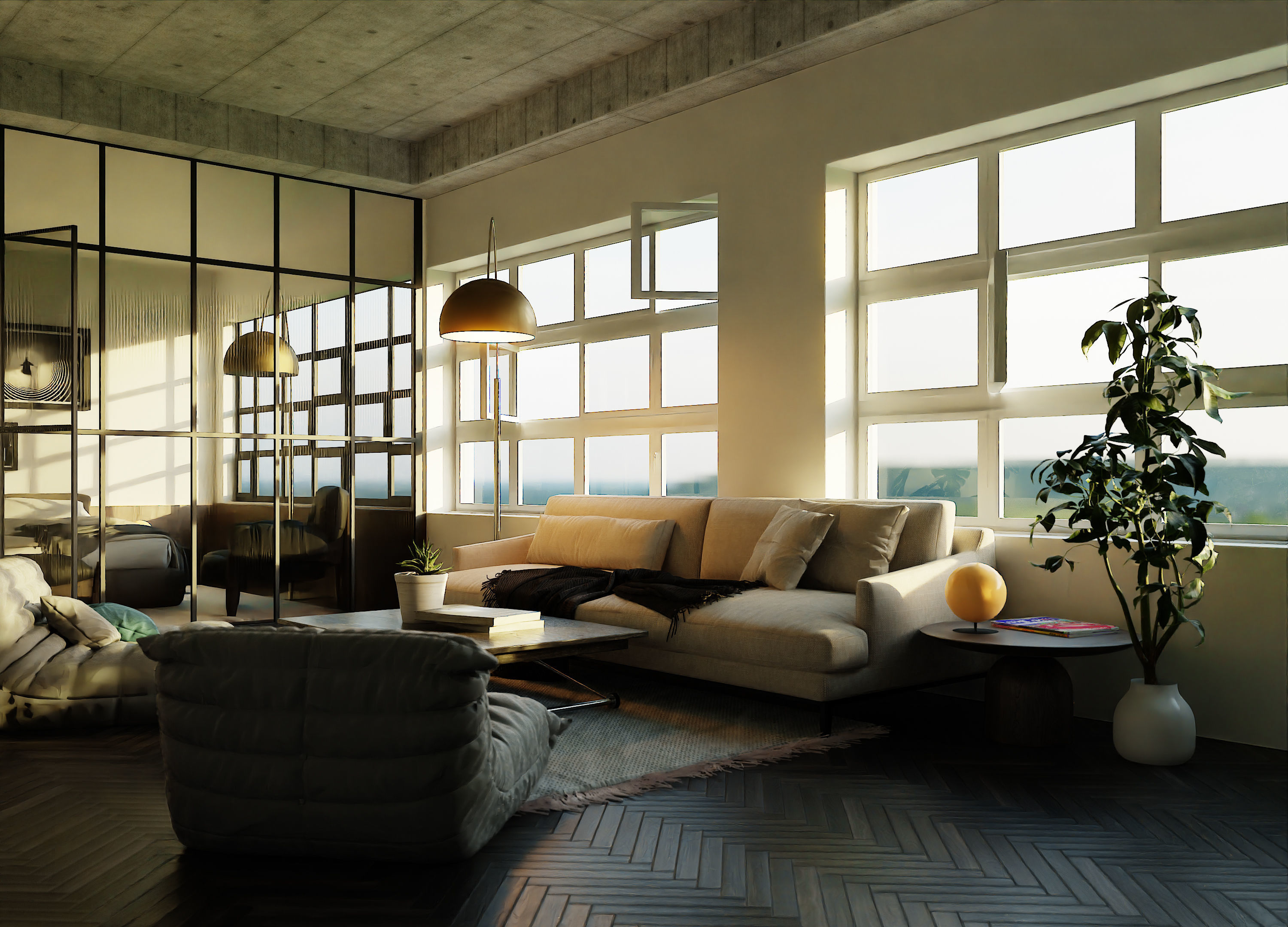 Living room with Bedroom scene in native blend file  3D model_0