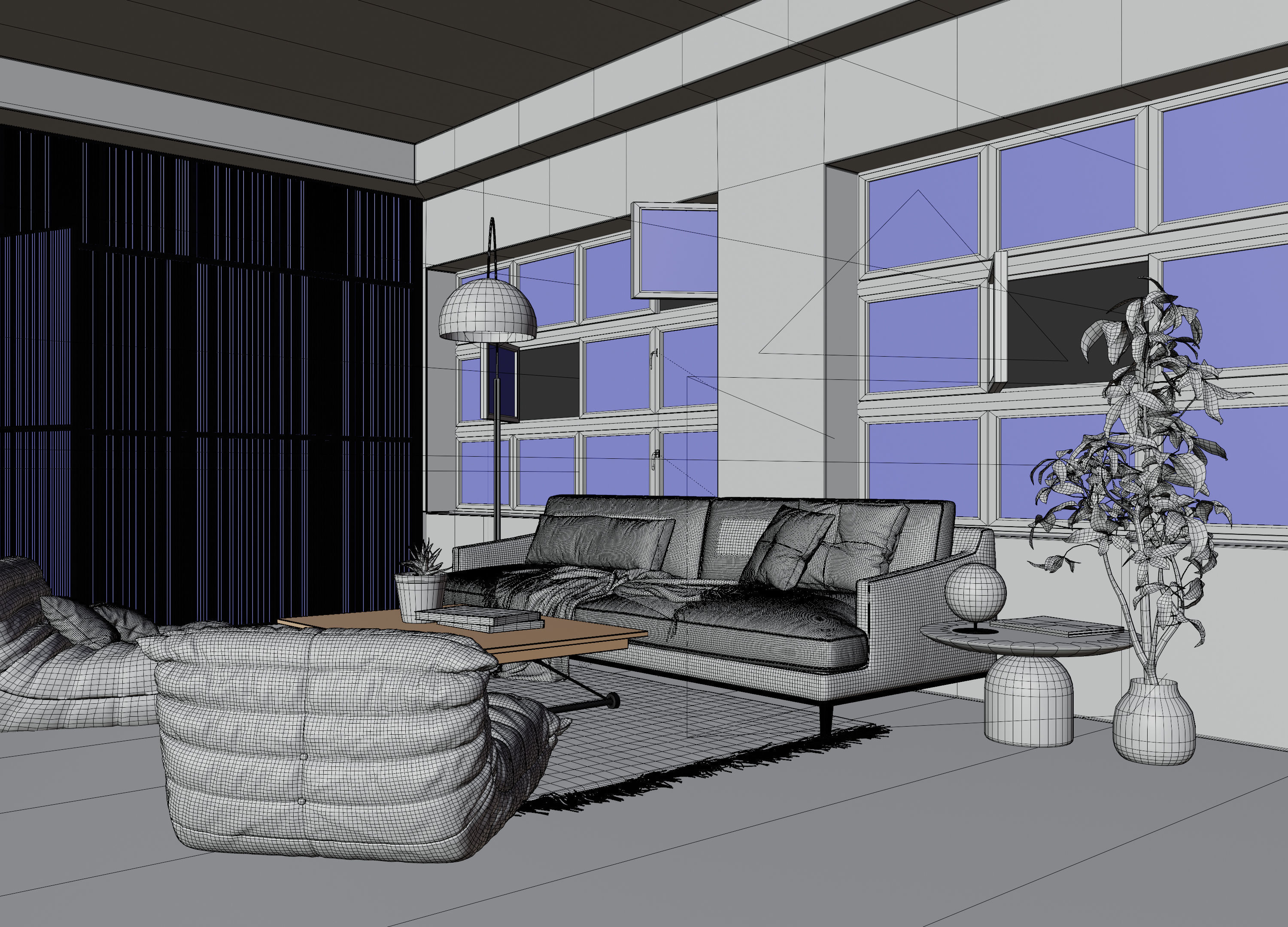 Living room with Bedroom scene in native blend file  3D model_7