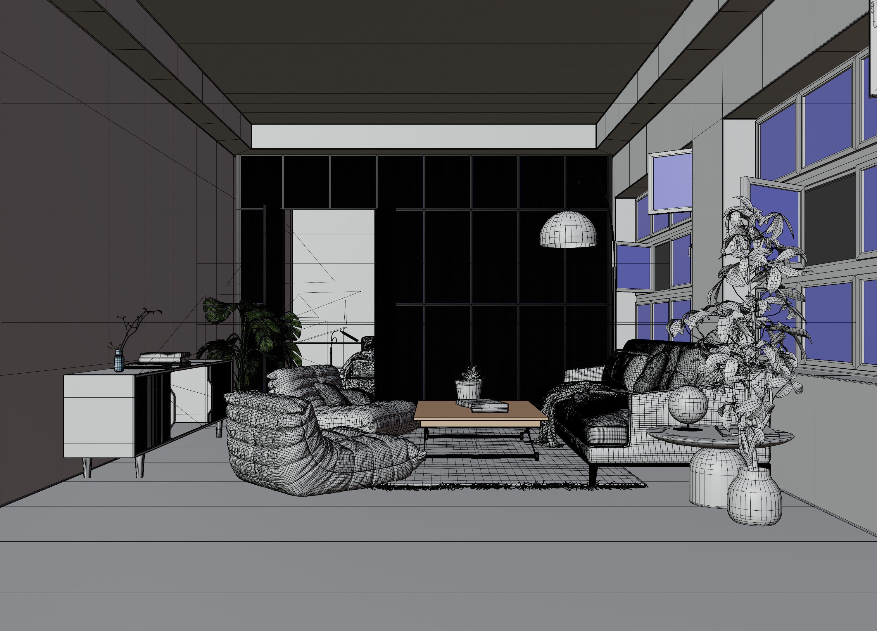 Living room with Bedroom scene in native blend file  3D model_9