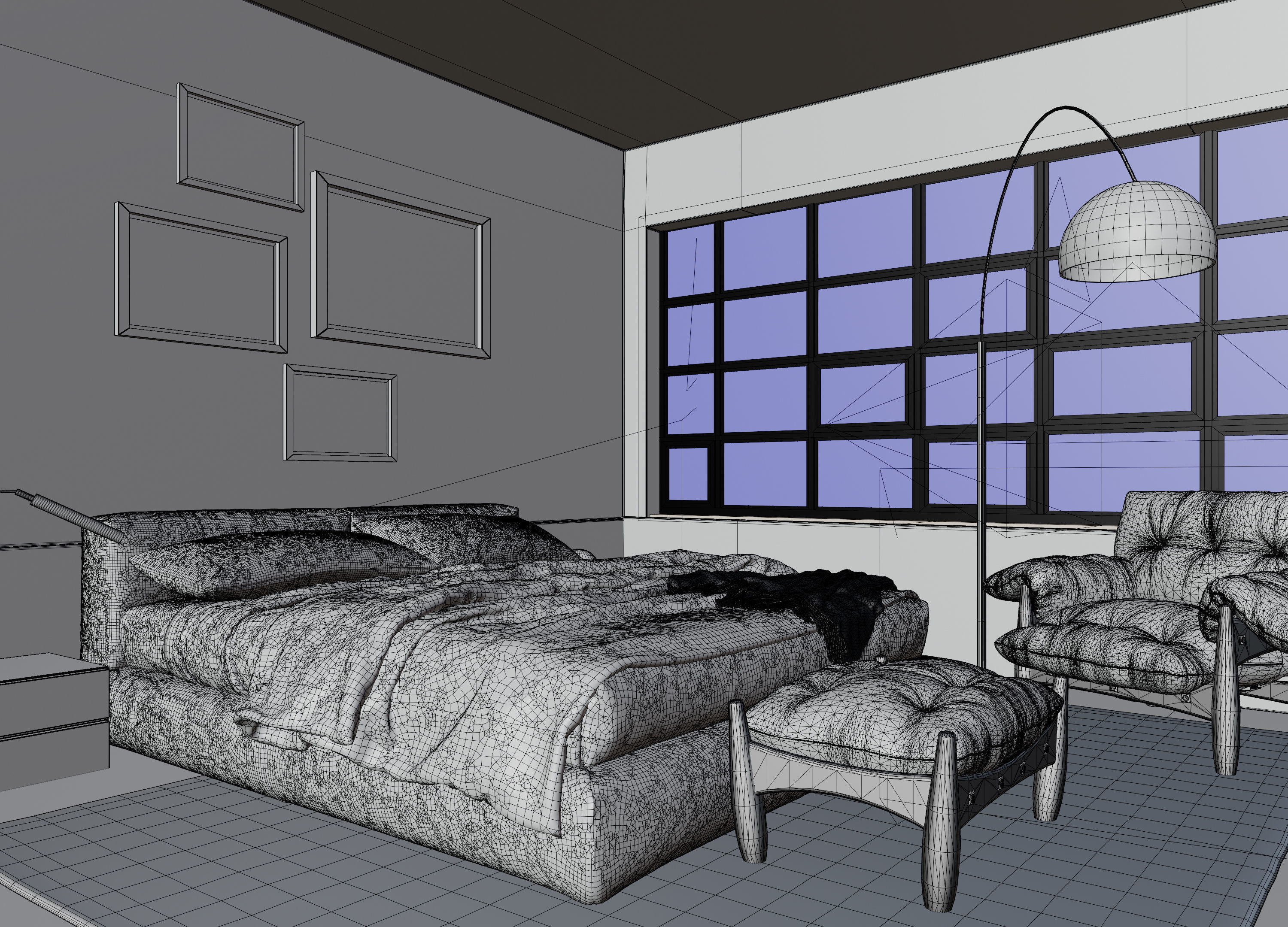 Living room with Bedroom scene in native blend file  3D model_15