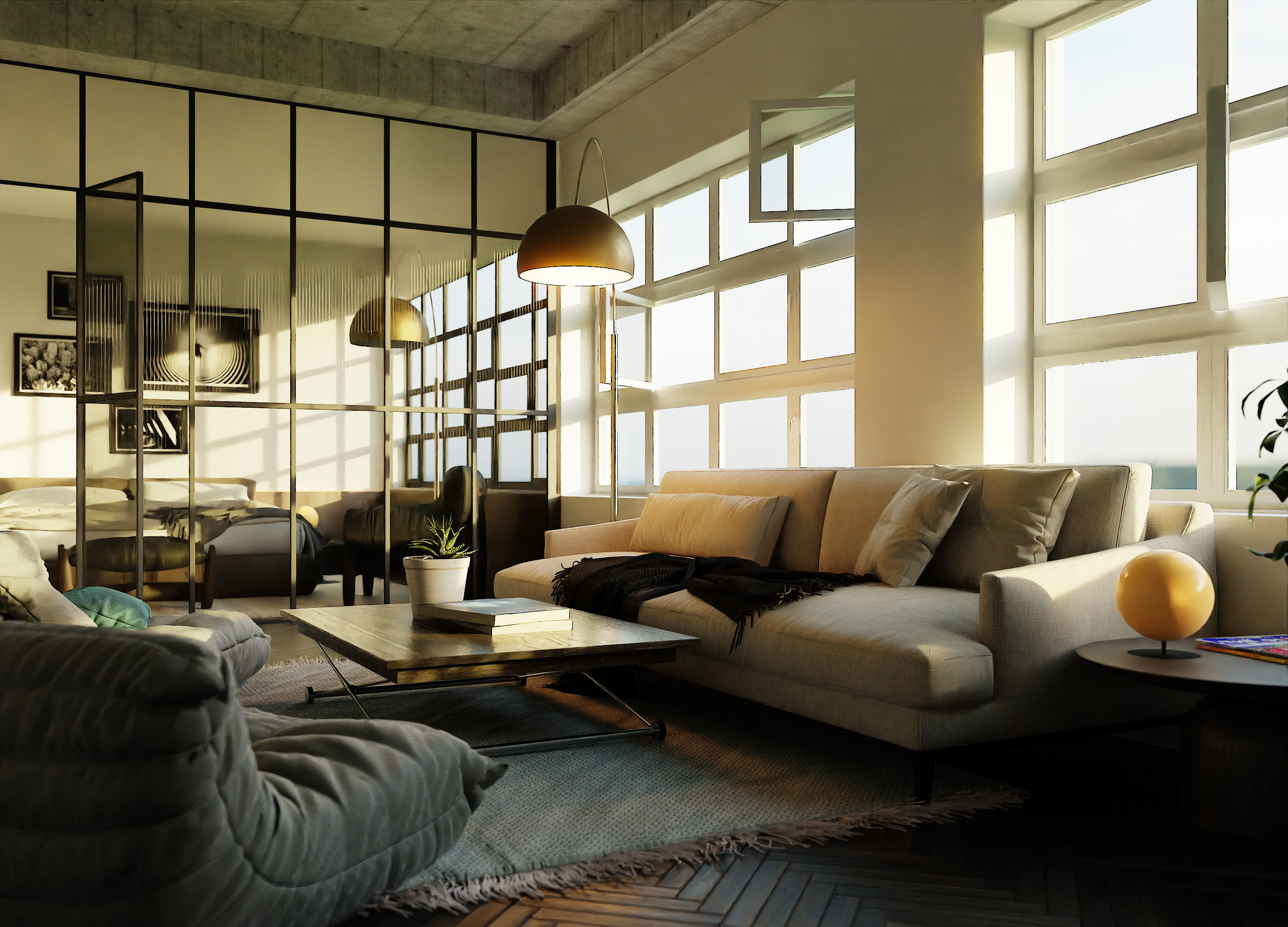 Living room with Bedroom scene in native blend file  3D model_2