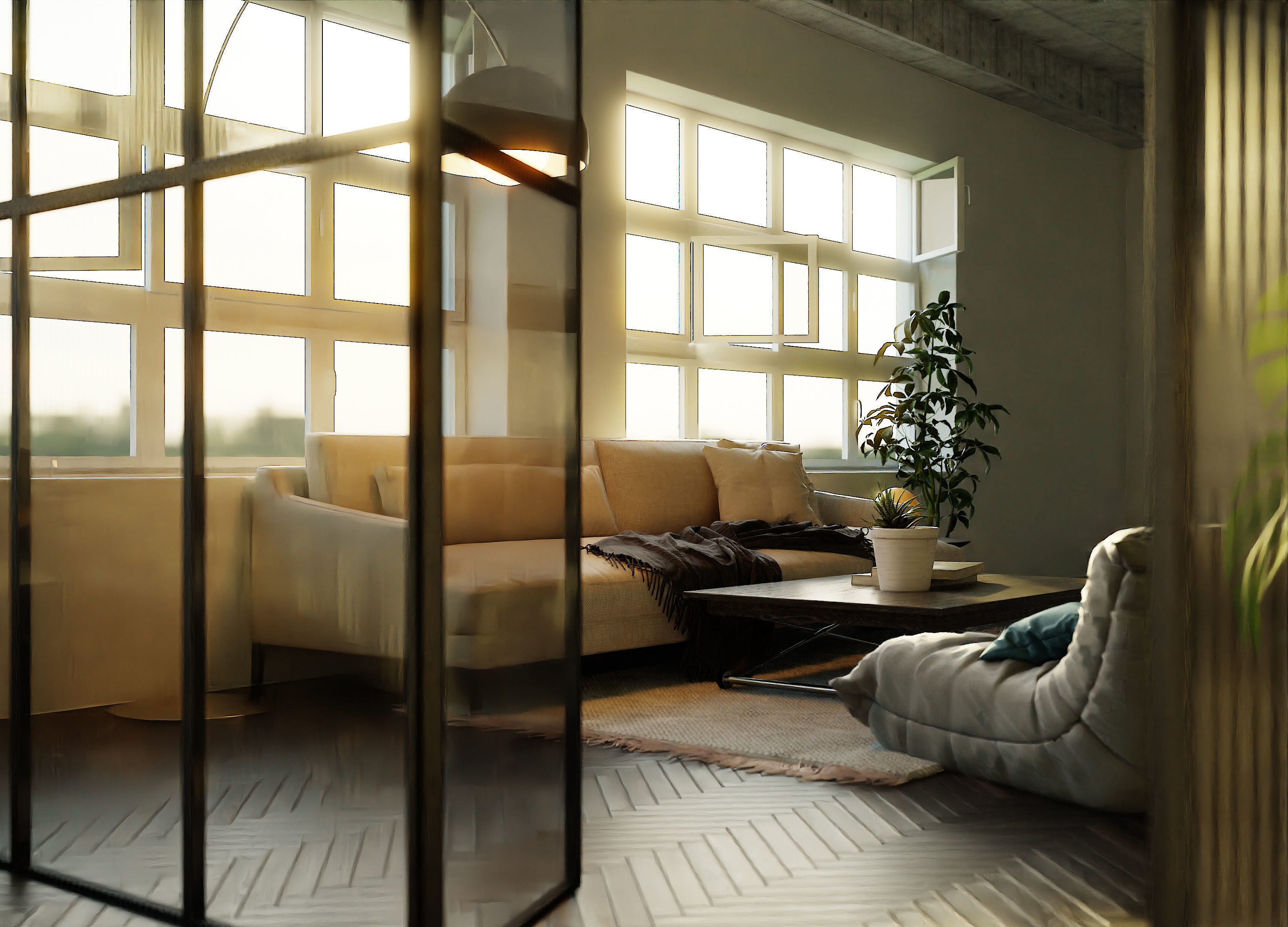 Living room with Bedroom scene in native blend file  3D model_3