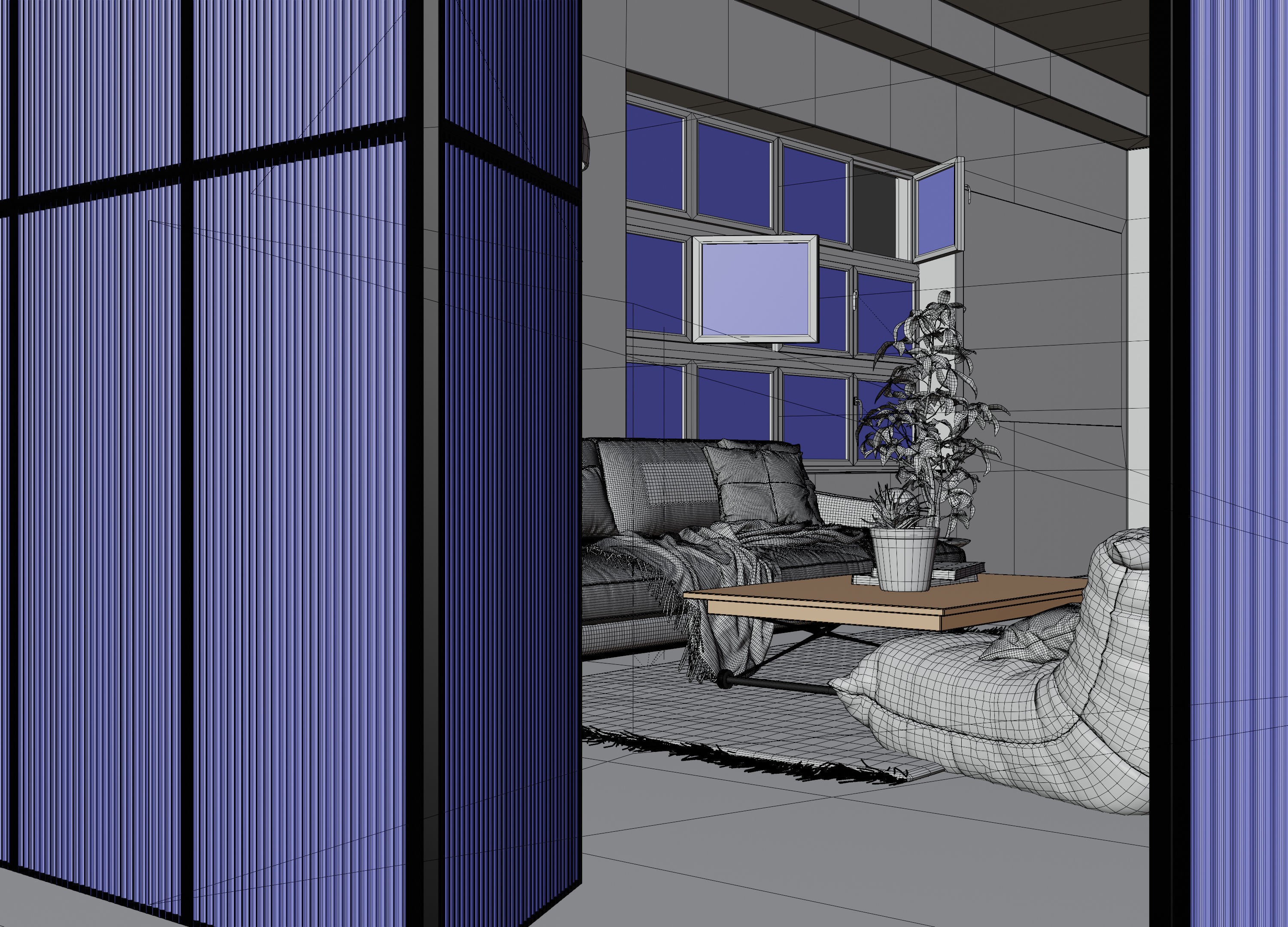 Living room with Bedroom scene in native blend file  3D model_13