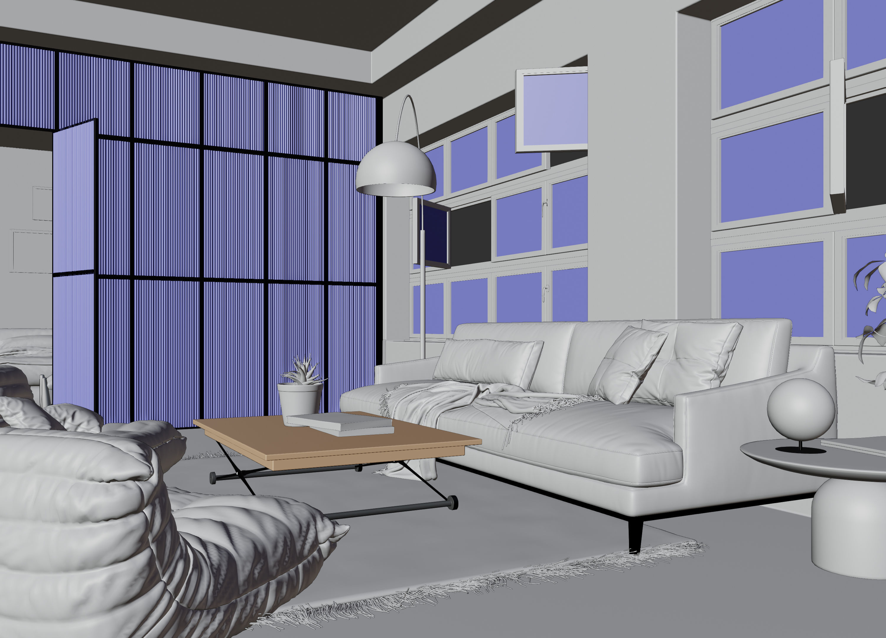 Living room with Bedroom scene in native blend file  3D model_12