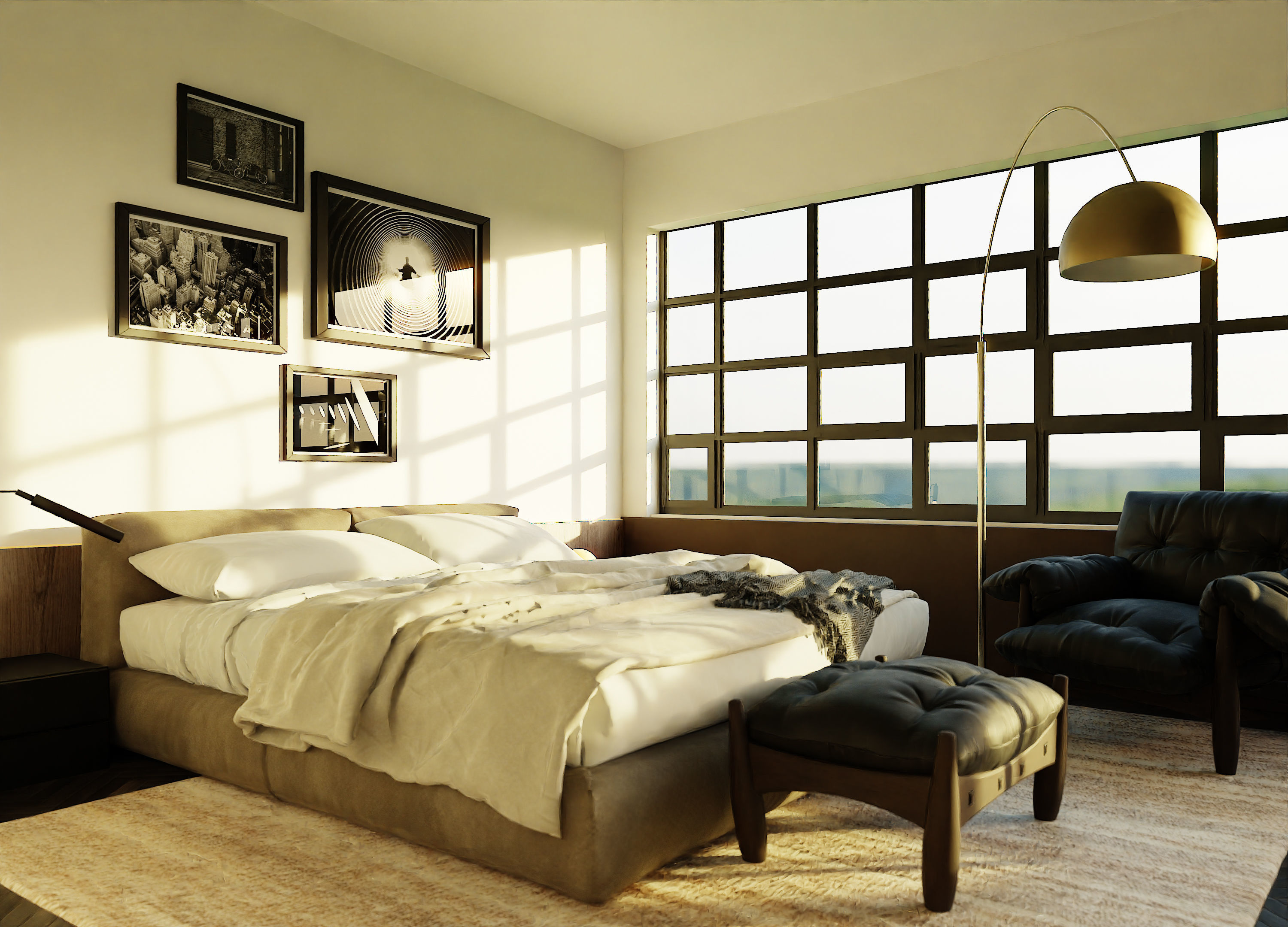 Living room with Bedroom scene in native blend file  3D model_4