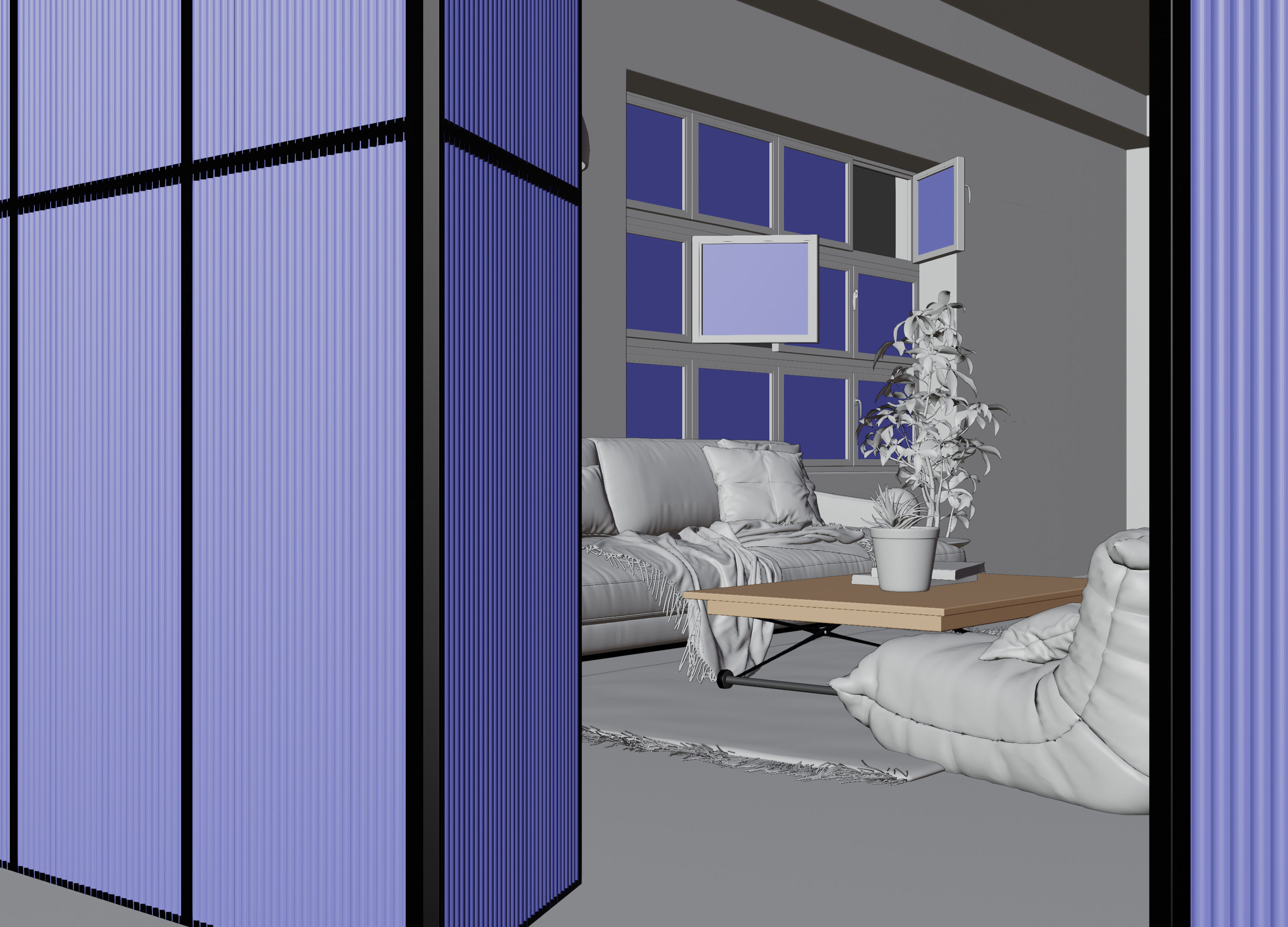 Living room with Bedroom scene in native blend file  3D model_14
