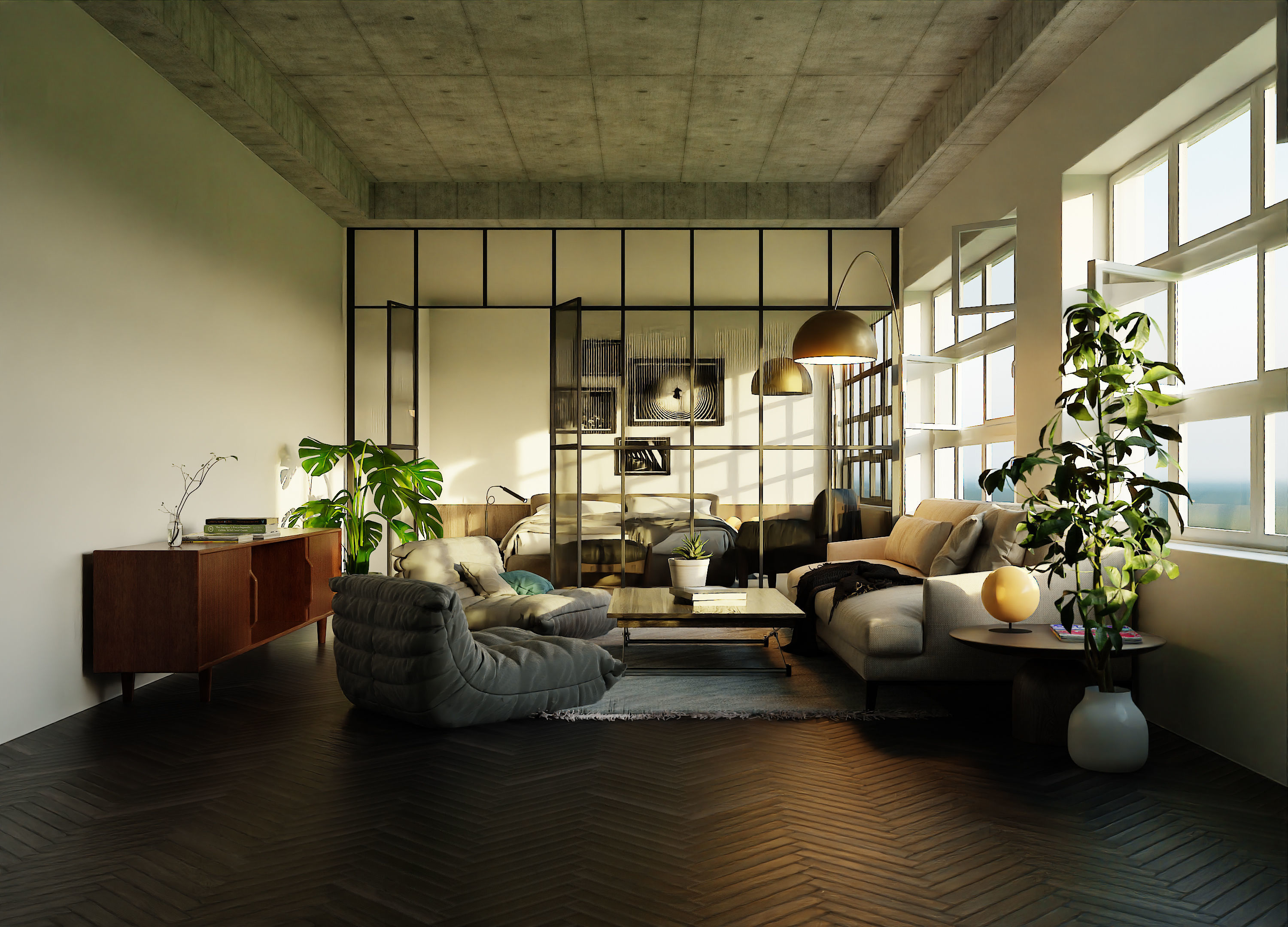 Living room with Bedroom scene in native blend file  3D model_1