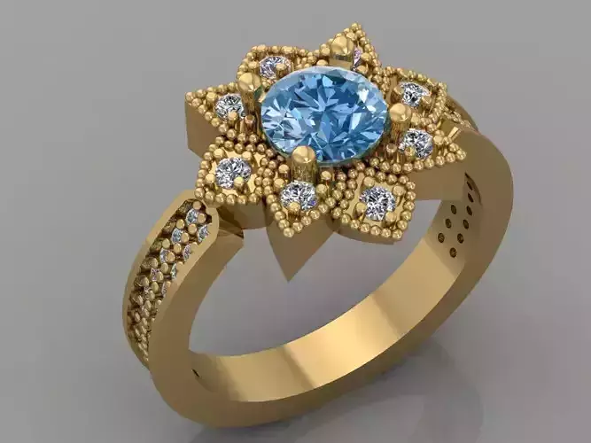Ring 3D Print 3D print model 3D print model gold with diamonds in center