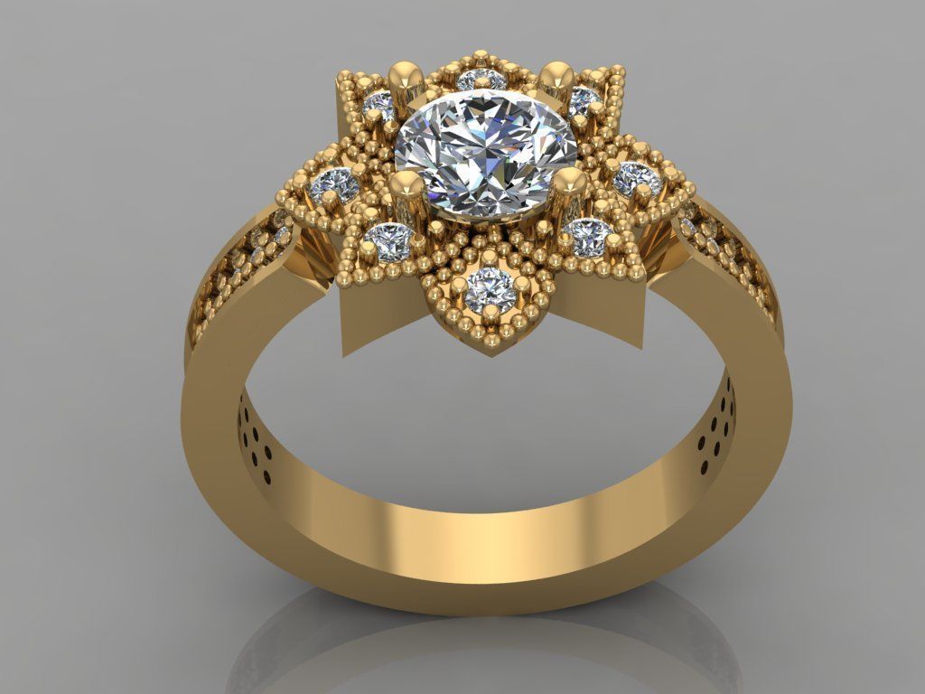 Ring 3D Print 3D print model 3D print model gold with diamond... 3D print model_2