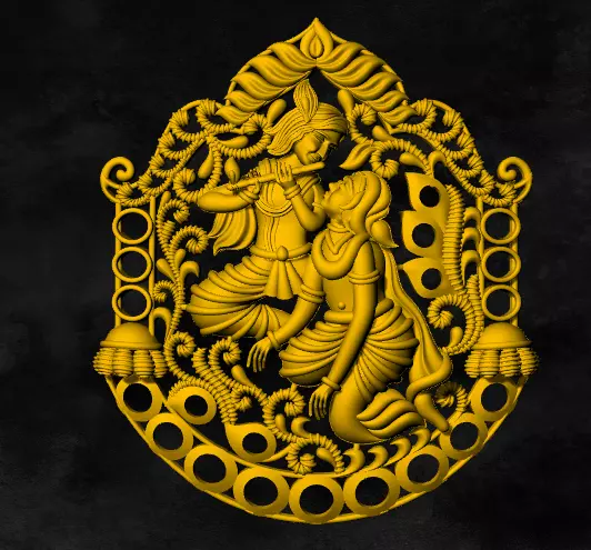 radha krishna locket 3D print model_0