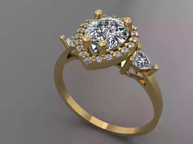 Ring 3D Print 3D print model 3D print model pear shaped diamond engagement gold