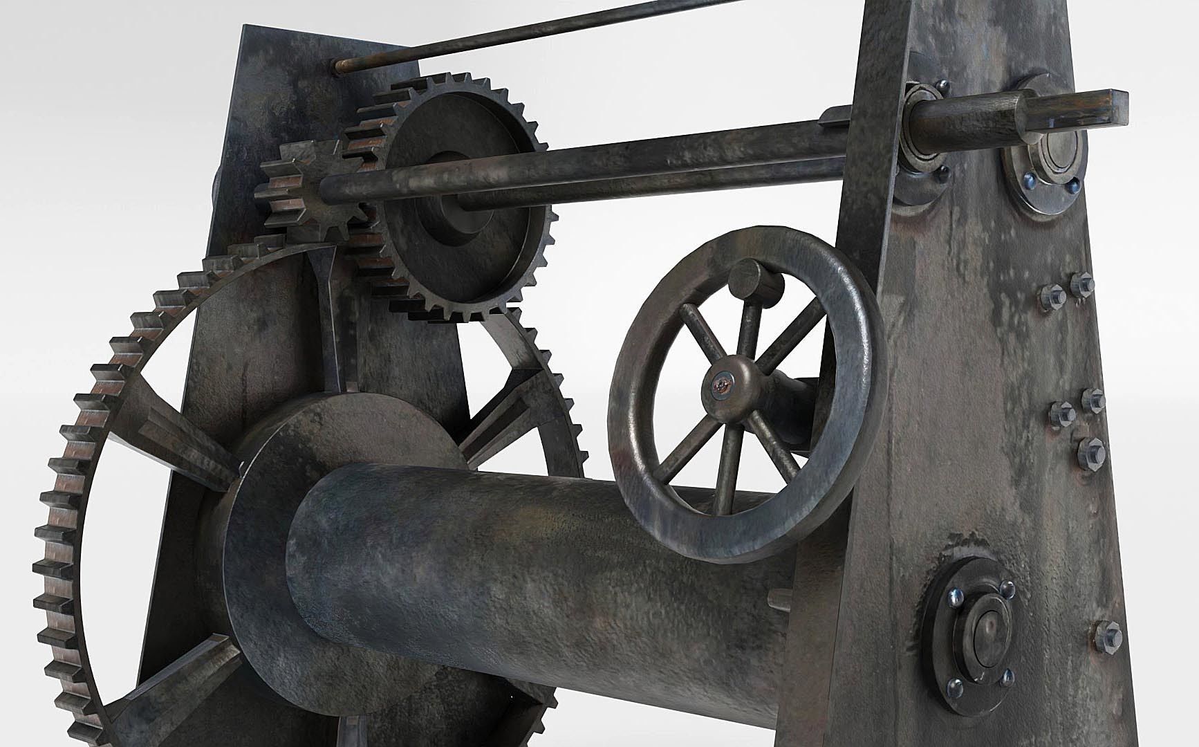 Rusty Beach Winch for Boats - Low-Poly - Game-Ready 3D model_3