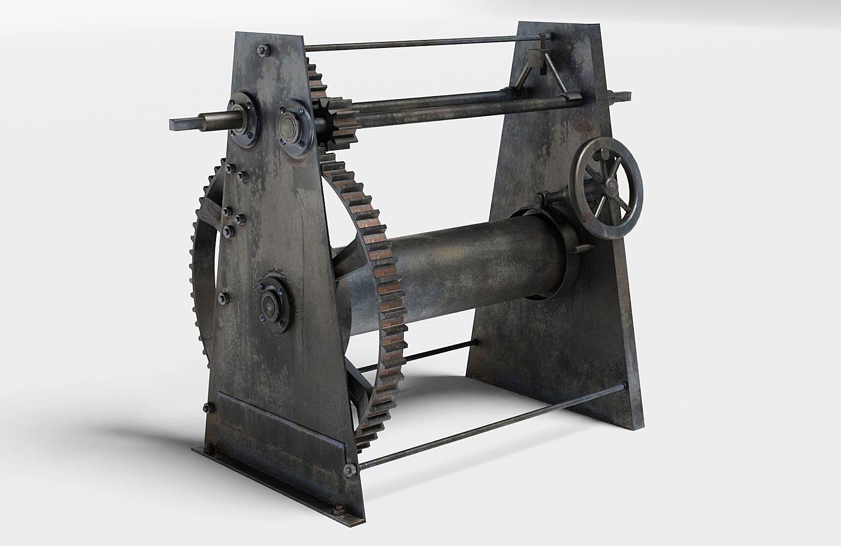 Rusty Beach Winch for Boats - Low-Poly - Game-Ready 3D model_1