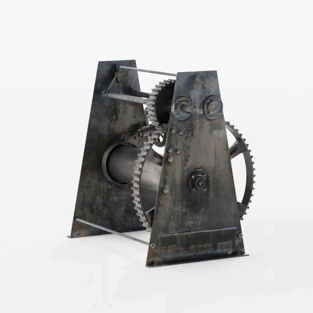 Rusty Beach Winch for Boats - Low-Poly - Game-Ready 3D model_0