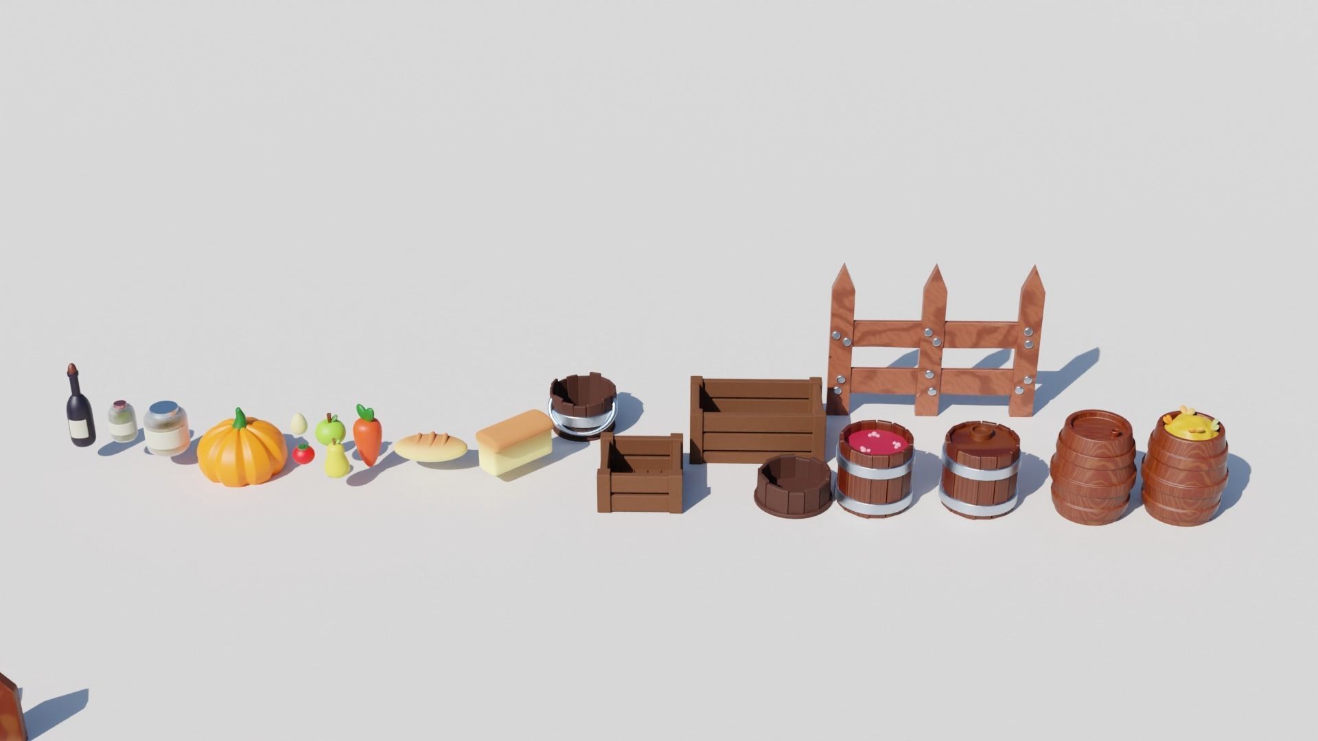 Cute farm props barn vegetables and fruits  Low-poly 3D model_6