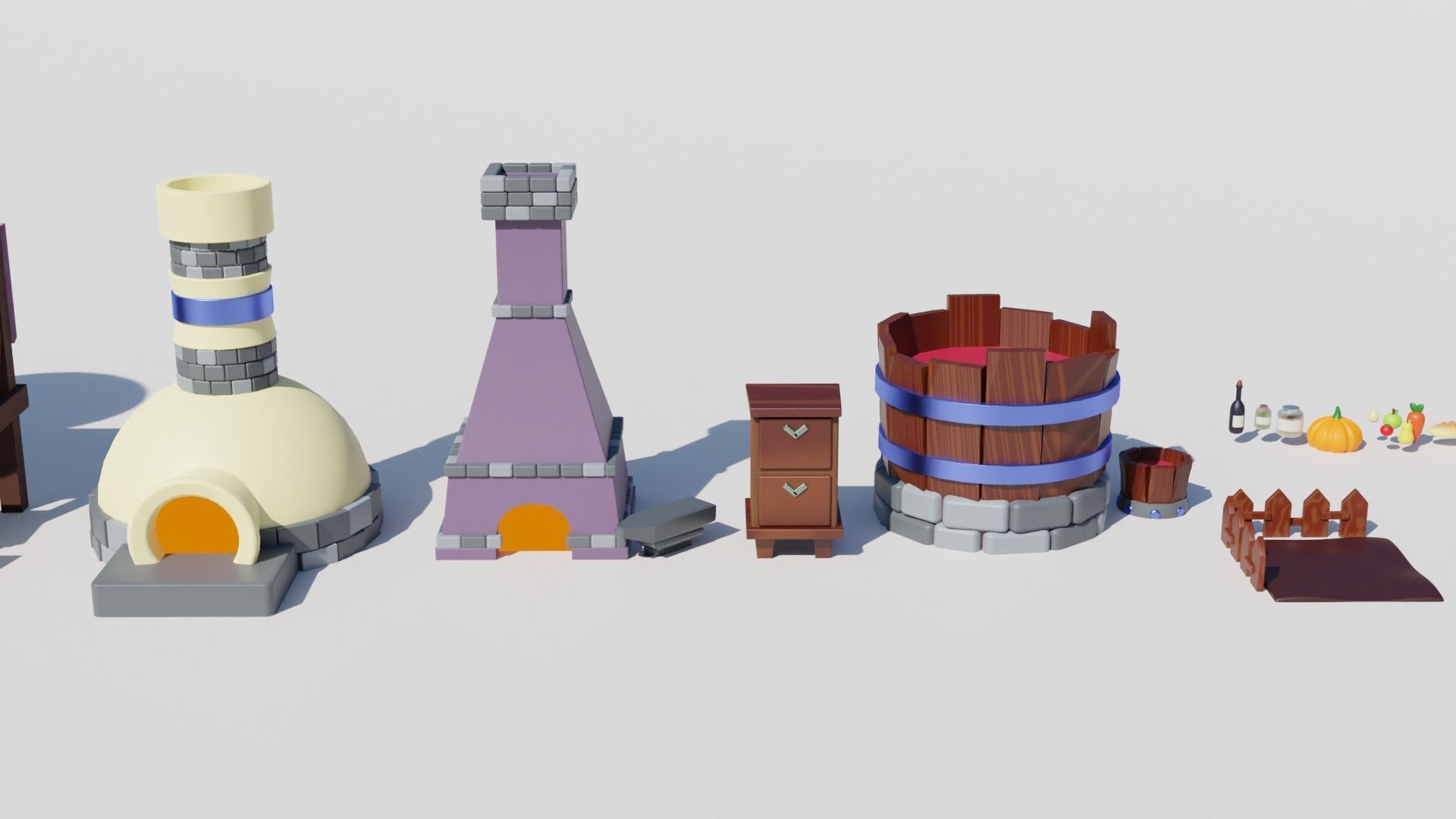 Cute farm props barn vegetables and fruits  Low-poly 3D model_2