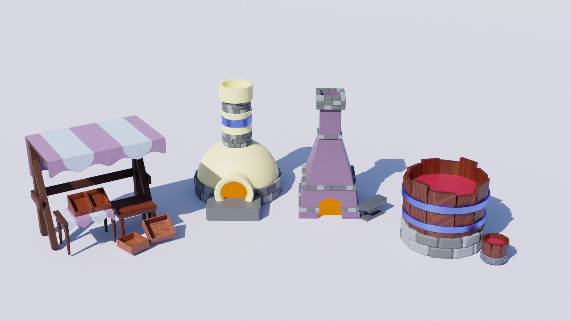 Cute farm props barn vegetables and fruits  Low-poly 3D model_3