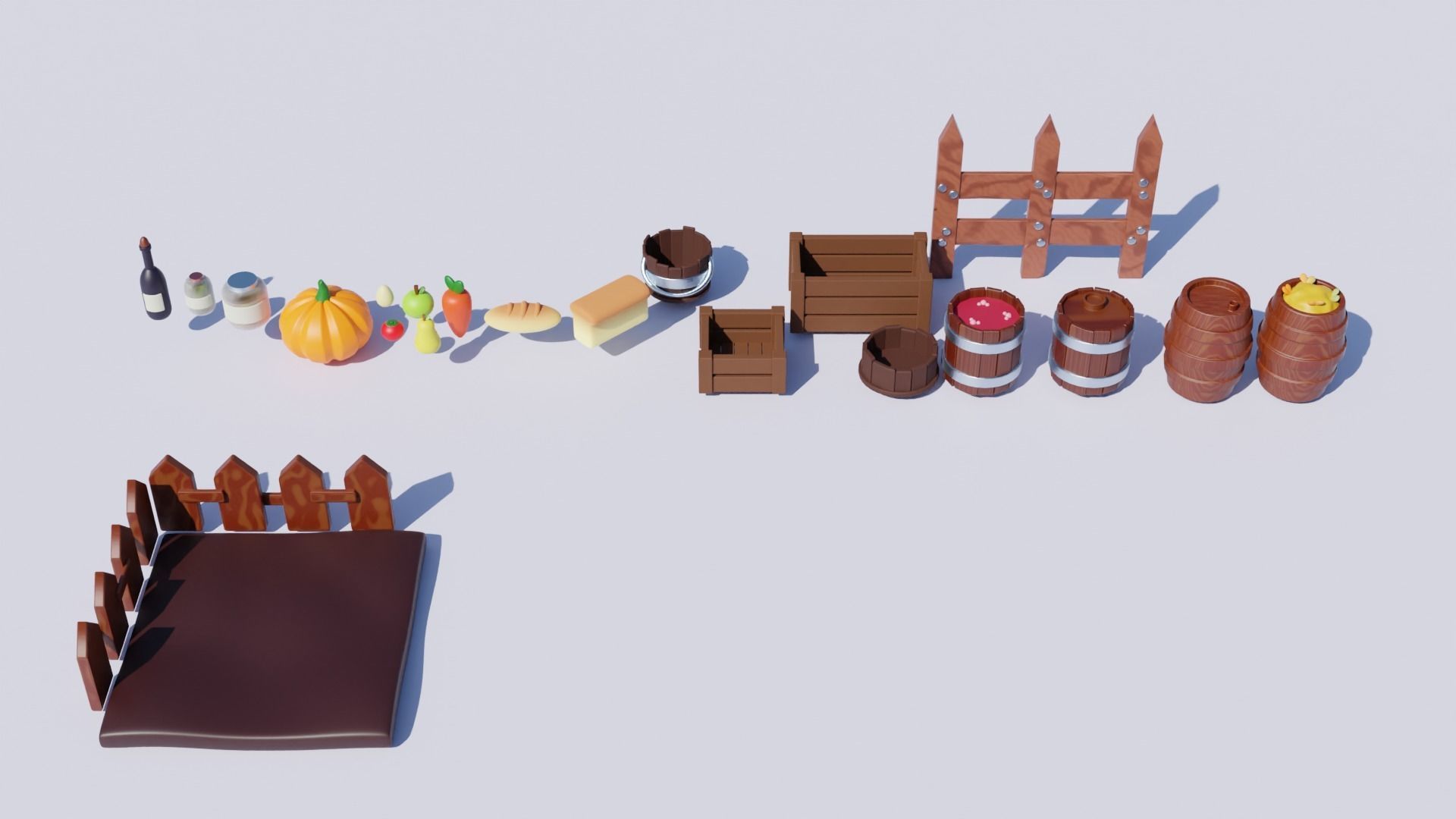 Cute farm props barn vegetables and fruits  Low-poly 3D model_4
