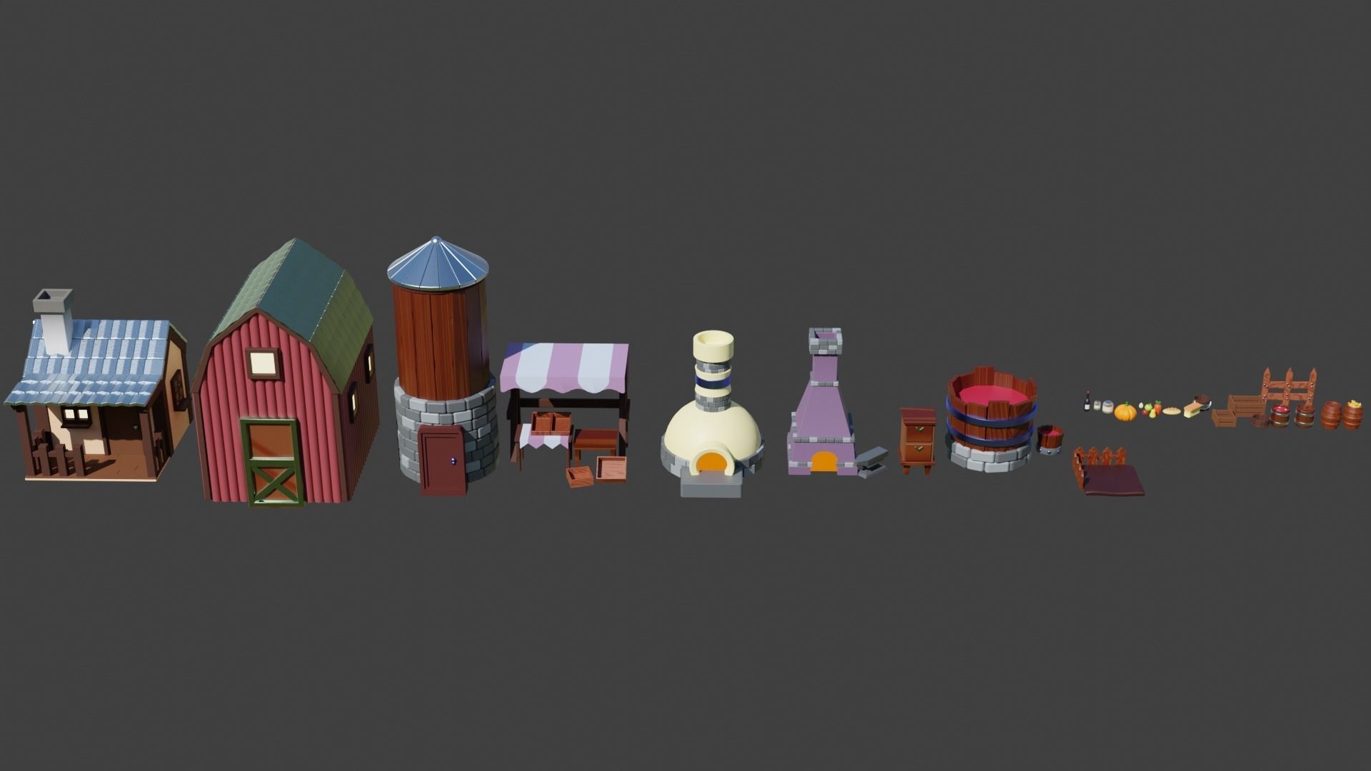 Cute farm props barn vegetables and fruits  Low-poly 3D model_5