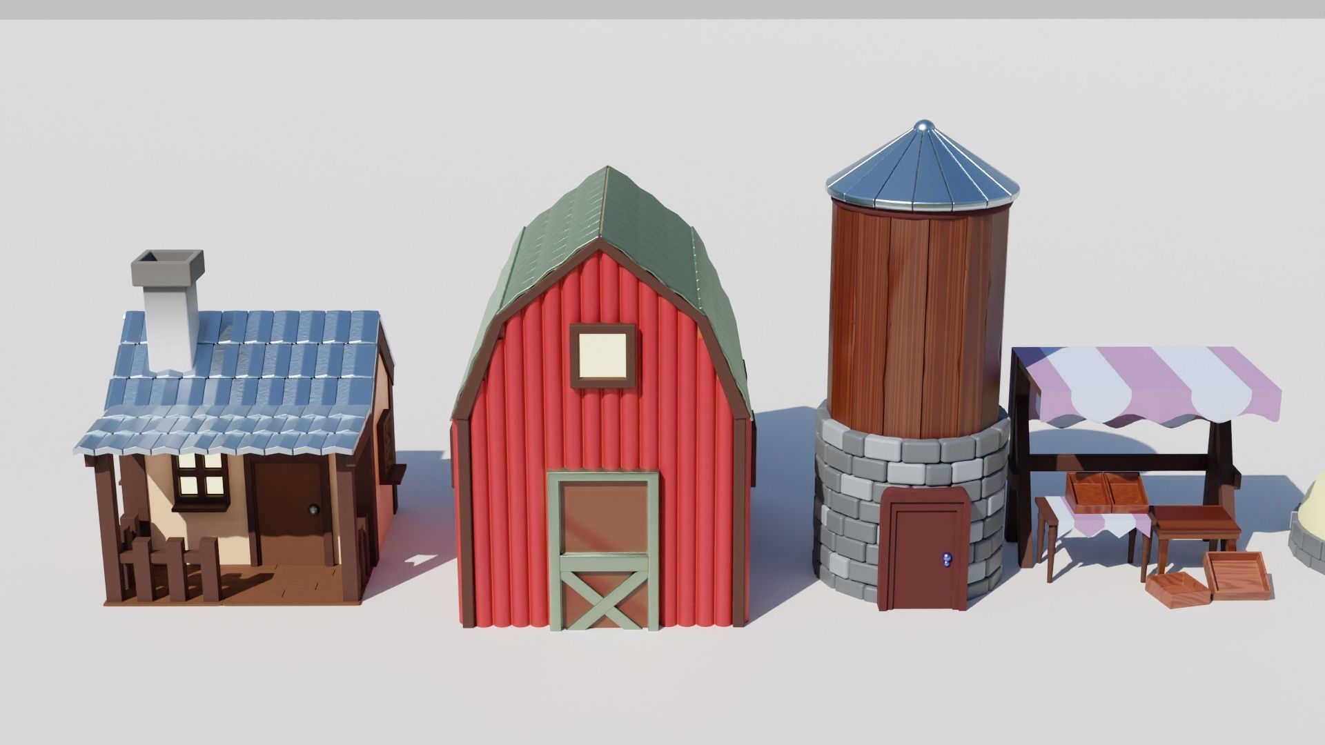 Cute farm props barn vegetables and fruits  Low-poly 3D model_1