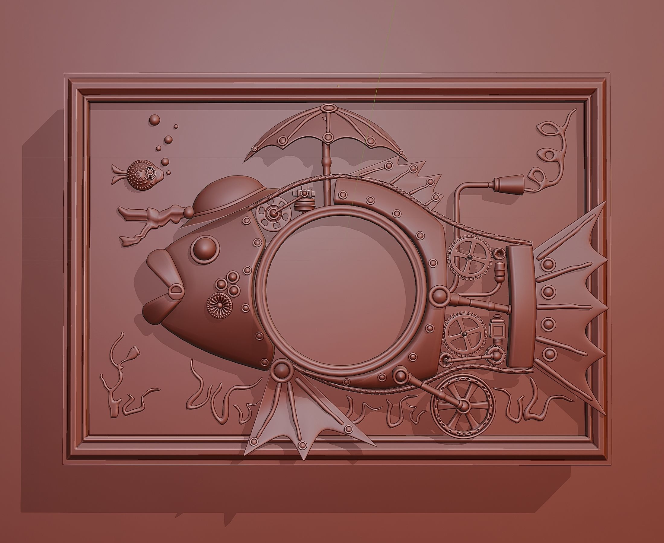 Basrelief in form of steampunk fish 3D model_5