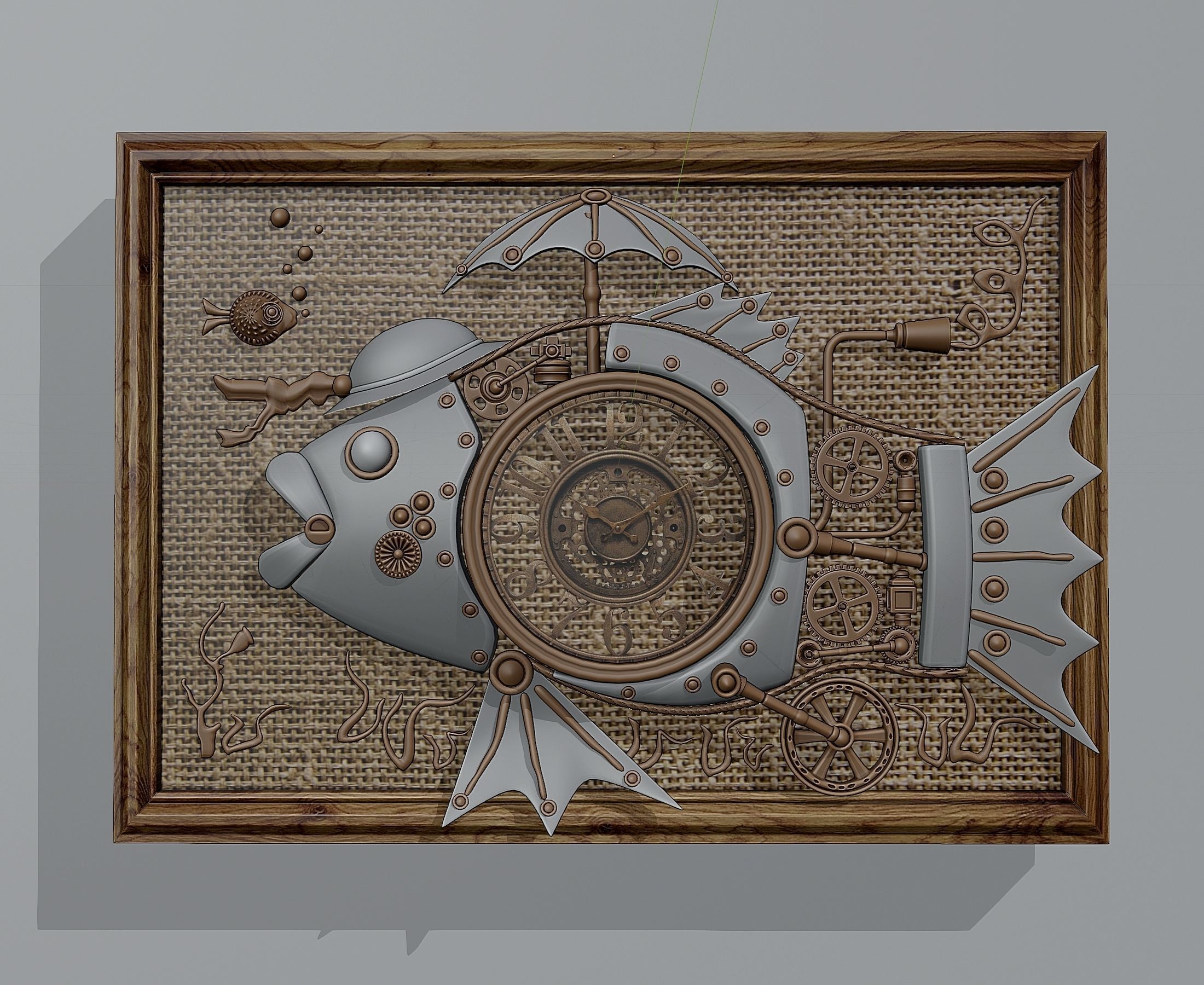 Basrelief in form of steampunk fish 3D model_3