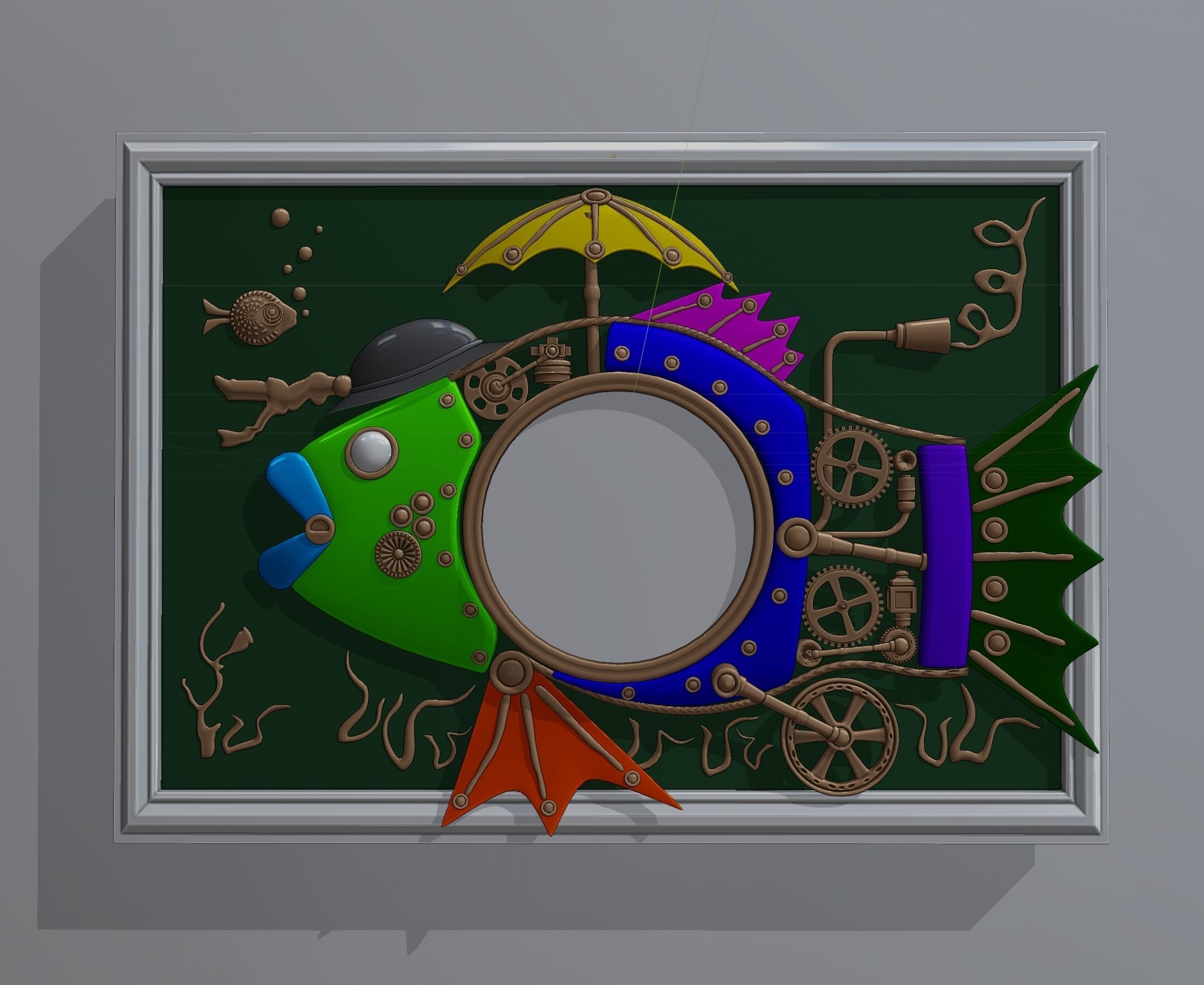 Basrelief in form of steampunk fish 3D model_4