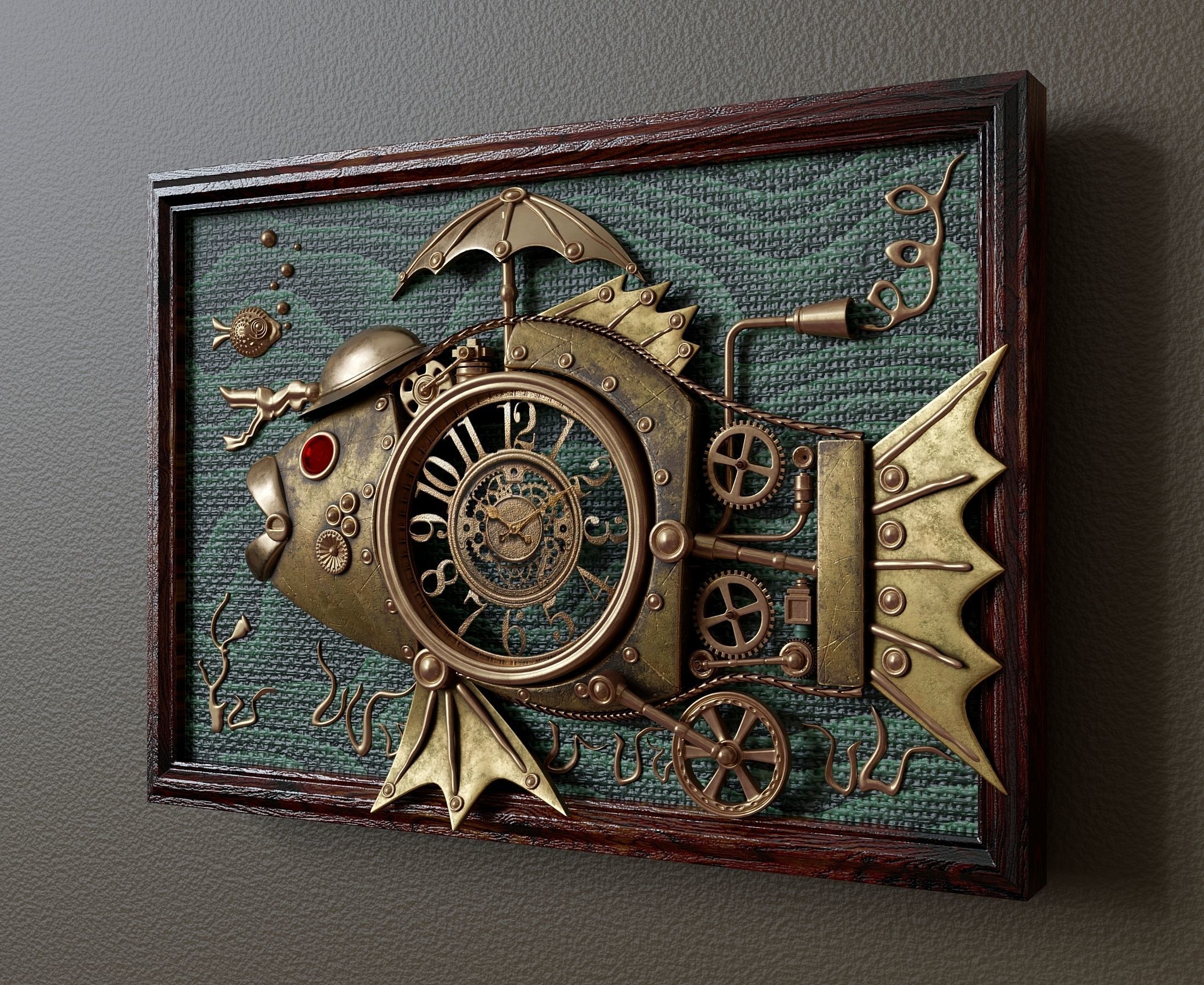Basrelief in form of steampunk fish 3D model_2