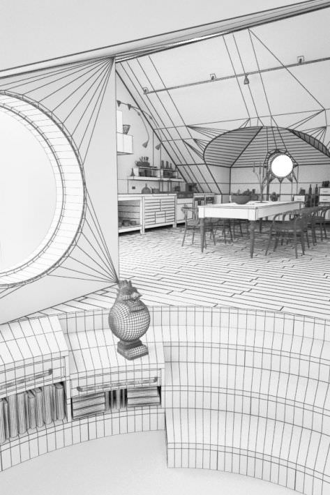 Spacious Modern Kitchen With Dining Table 3D model_6