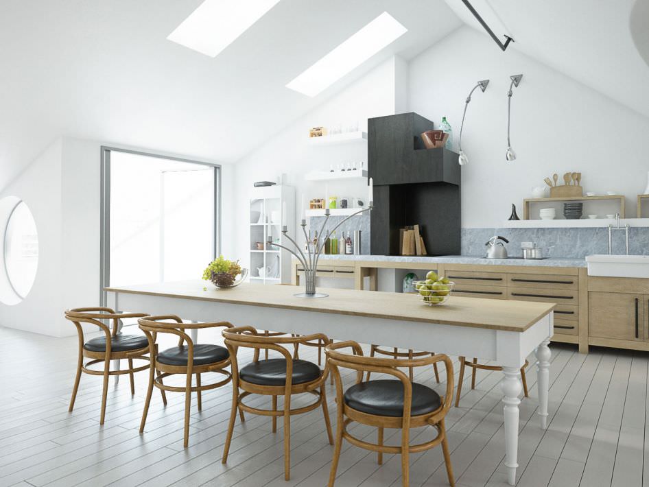 Spacious Modern Kitchen With Dining Table 3D model_2