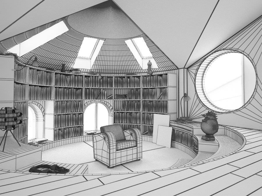 Spacious Modern Kitchen With Dining Table 3D model_3