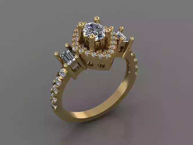 Ring 3D Print 3D print model 3D print model gold engagement with diamonds