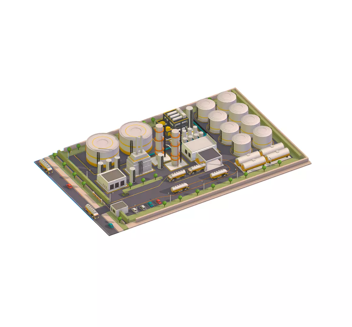 Isometric Oil Processing Plant Complex Crude Low-poly 3D model_0